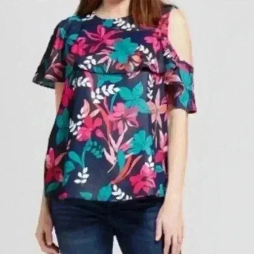 Isabel Maternity Floral Flounce Cold Shoulder Top XL Ruffle Target